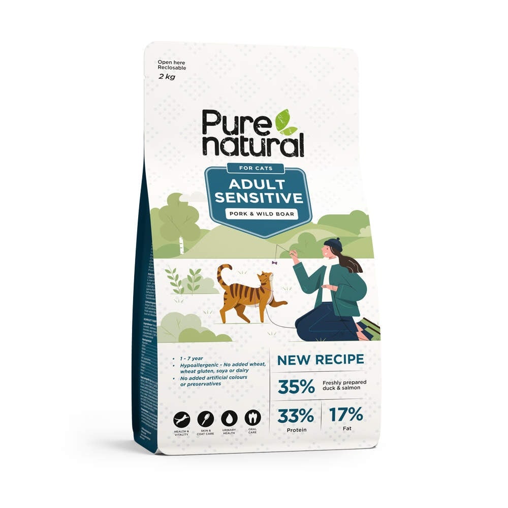 Purenatural Sensitive sausas maistas katėms su kiauliena/šerniena,2 kg -  1