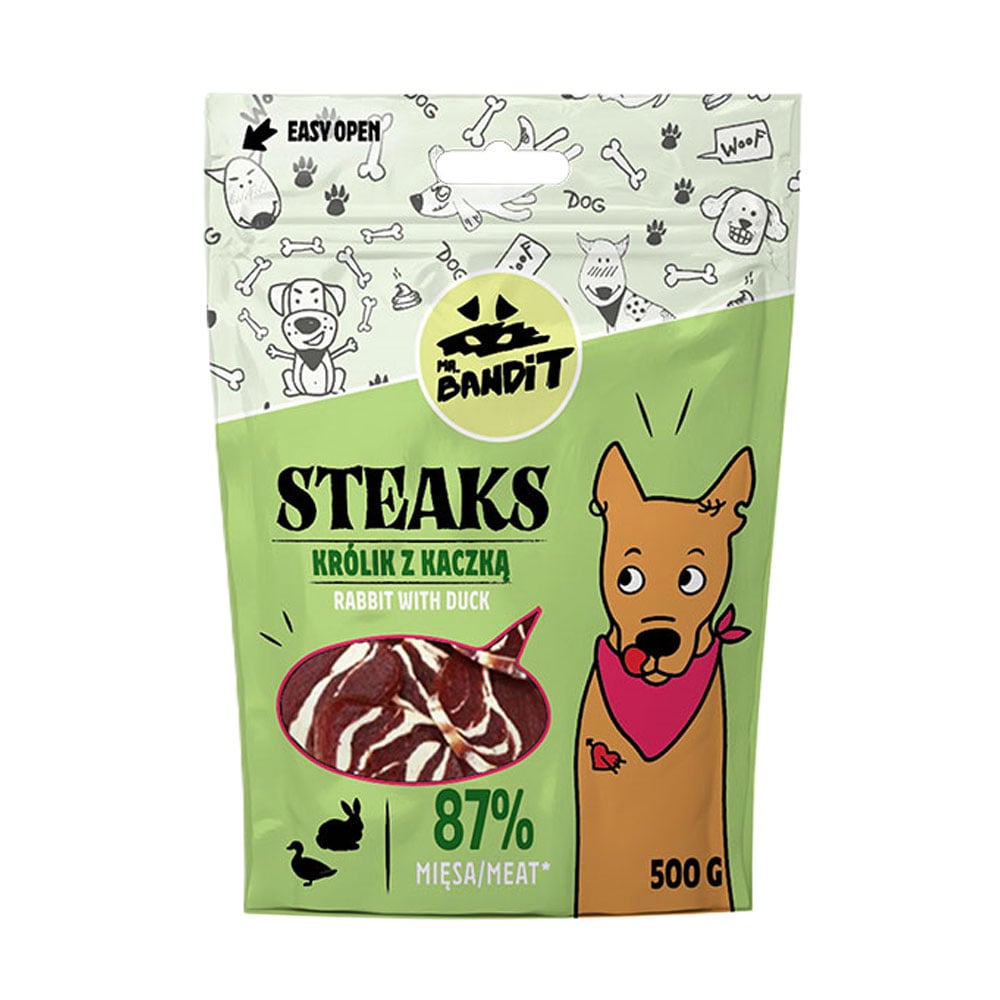Mr. Bandit Steka skanėstai šunims su triušiena ir antiena, 500 g - 