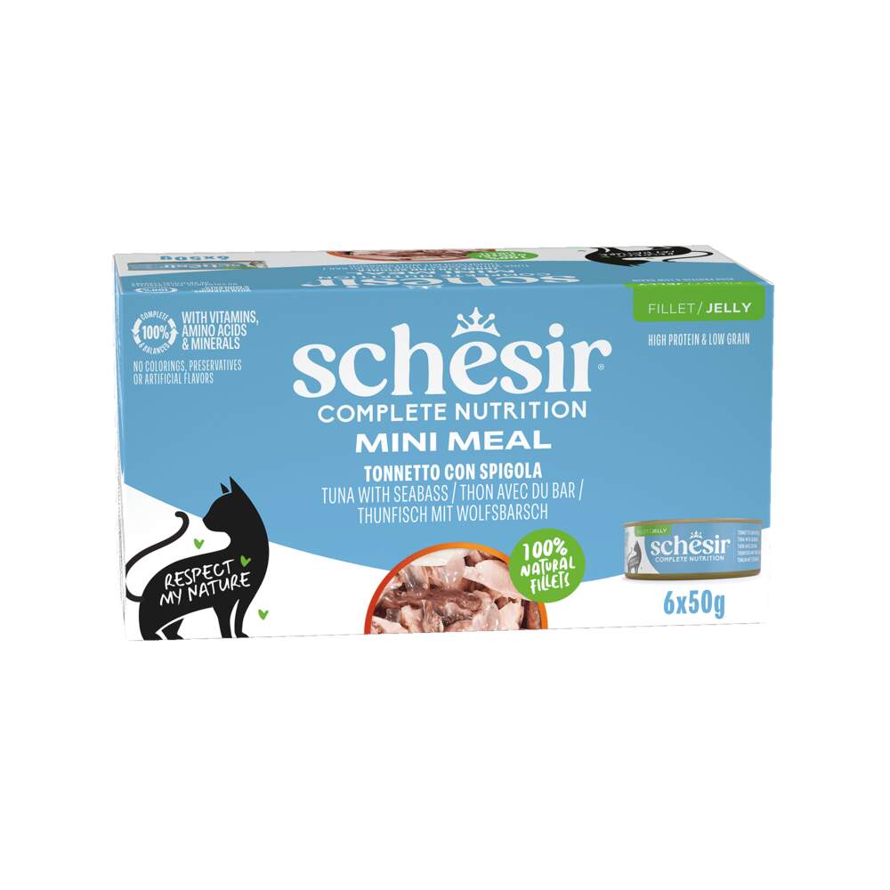 Schesir mitrā barība kaķiem, tuncis/jūras asaris želejā, 6x50g - Produkta attēls