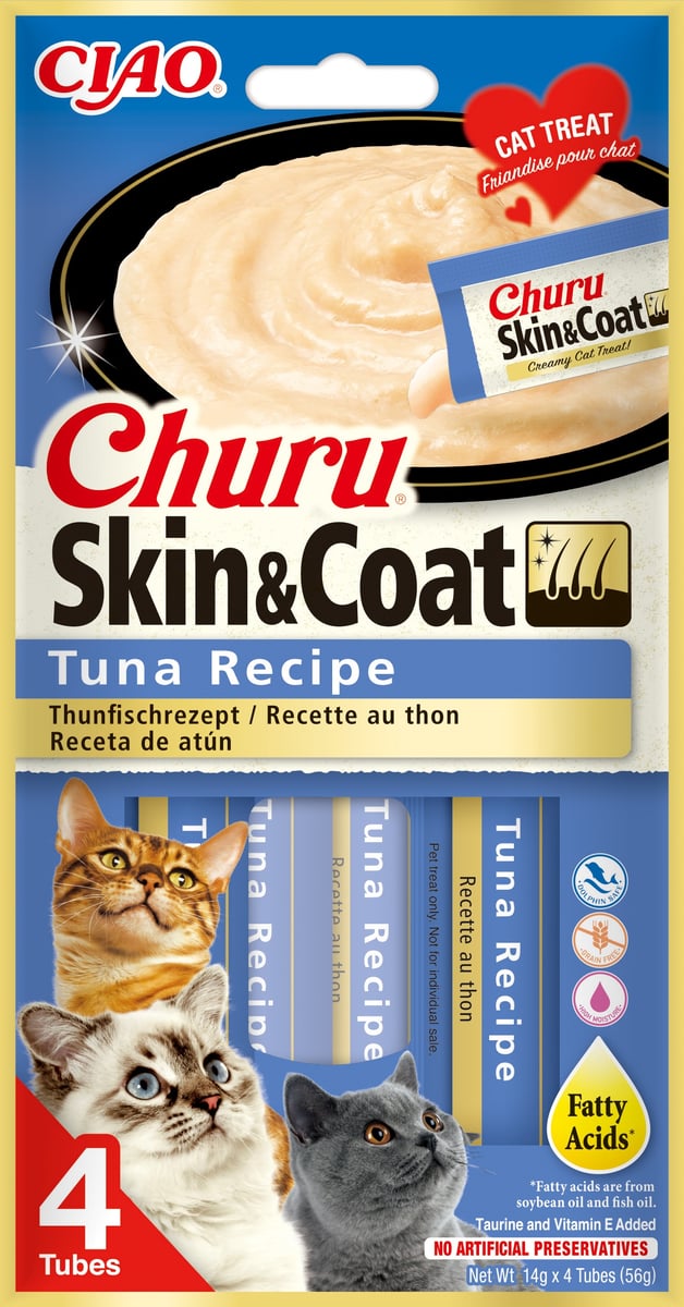 Churu Skin&Coat tyrės skanėstas katėms su tunu, 4x14g -  1