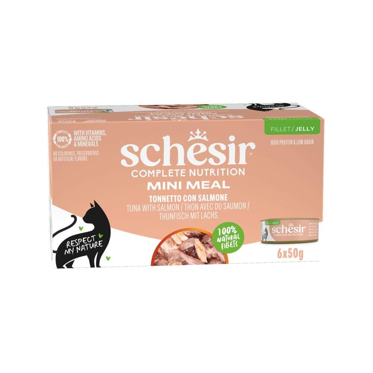 Schesir Mini Meal želees kassikonservide multipakk, tuunikala/lõhe, 6 x 50 g