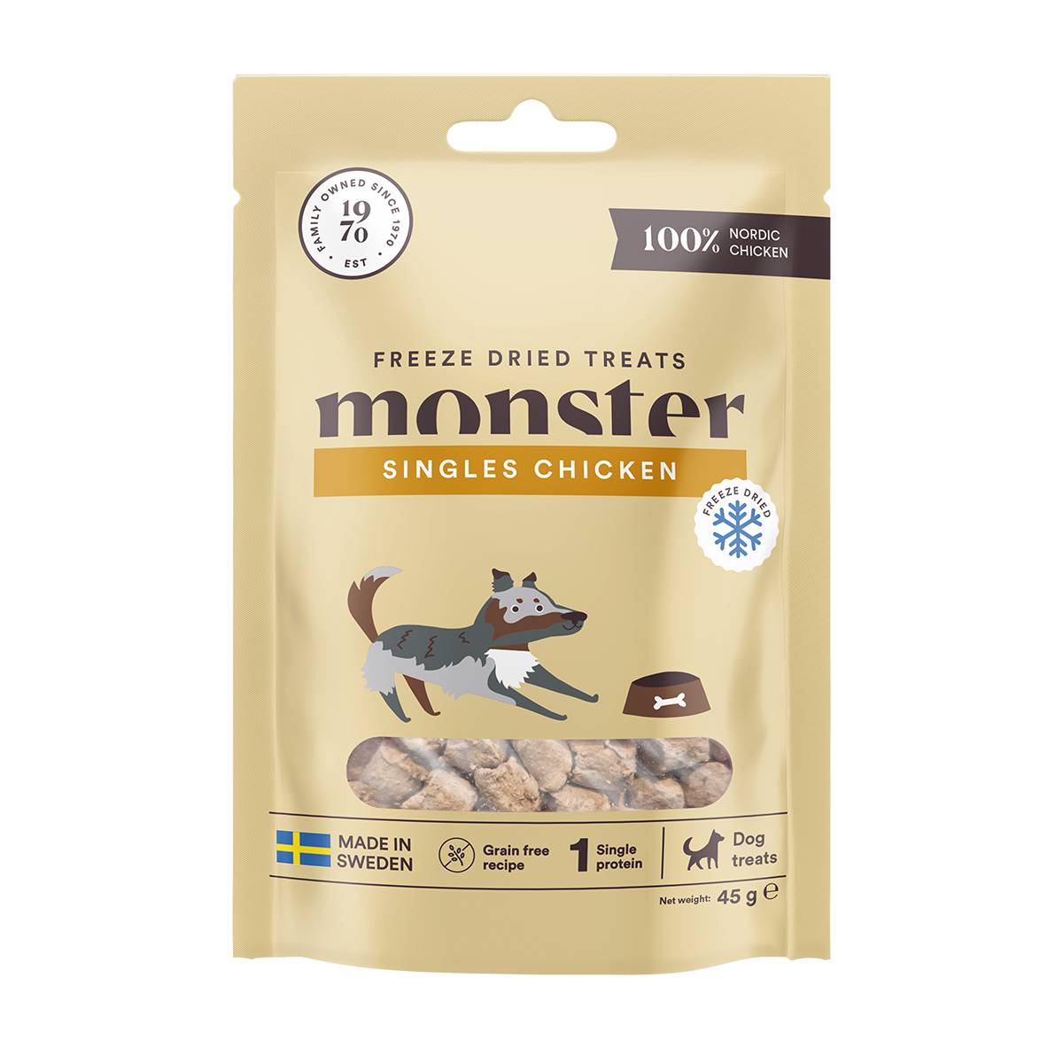 Monster Dog liofilizuoti skanėstai šunims – 100 % vištiena, 45 g - 
