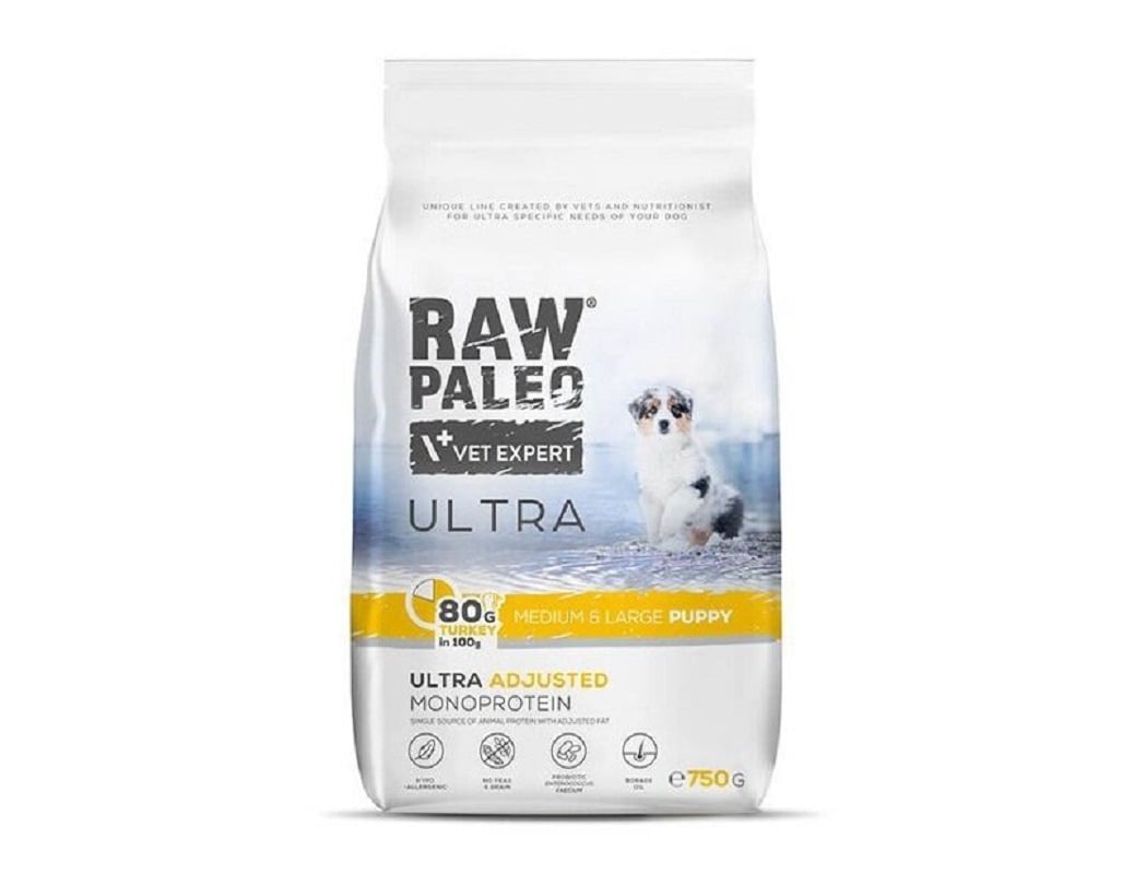 Raw Paleo Ultra kesk./suur tõug kutsika kuivtoit, kalkun, 750 g - Tootepilt