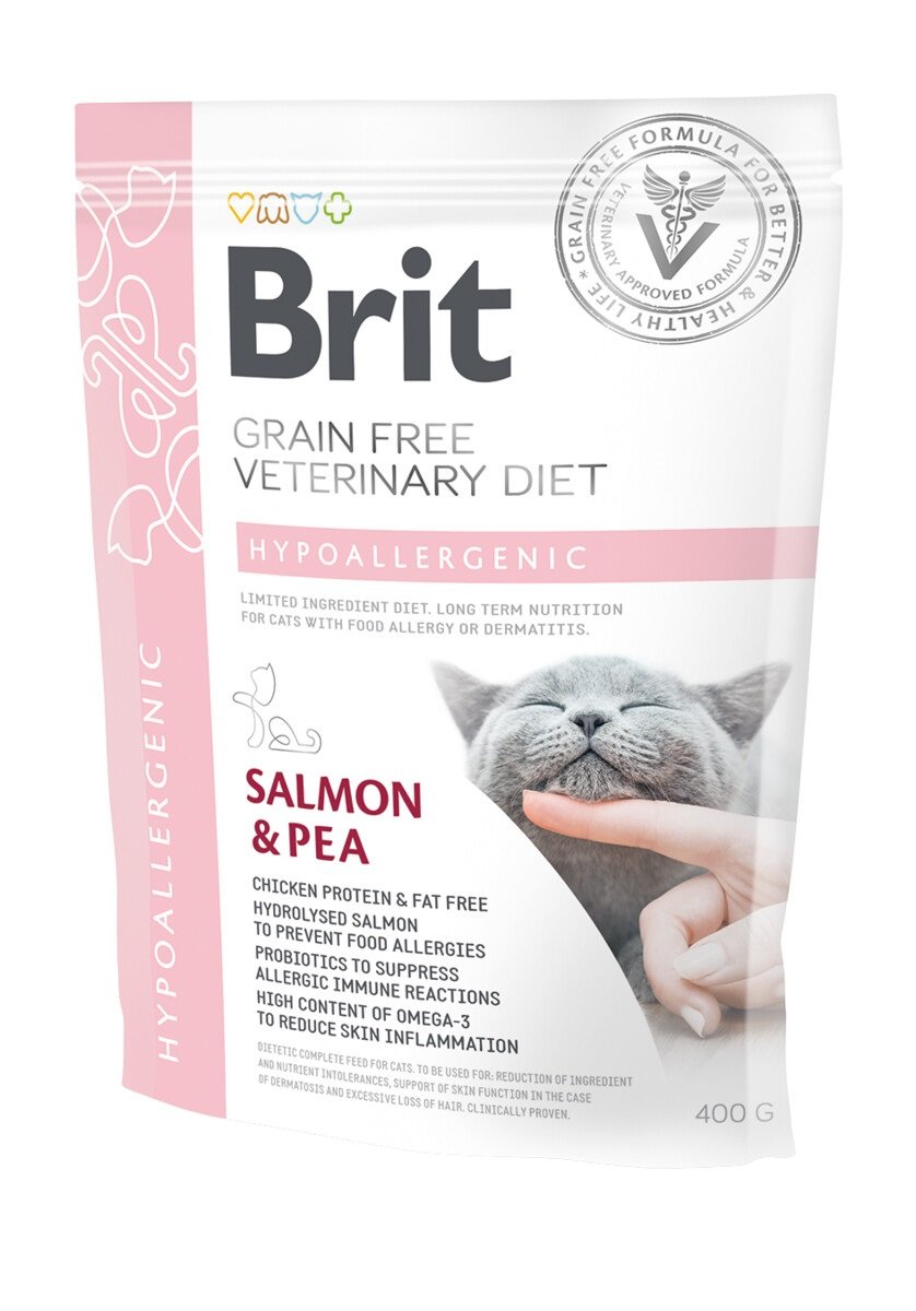 BRIT GF VD Hypoallergenic sausā barība kaķiem, lasis/zirņi, 400g - Produkta attēls