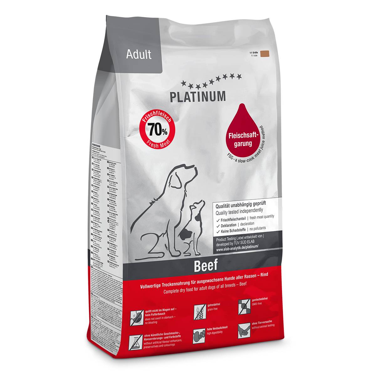 Platinum sausas maistas su jautiena ir bulvėmis suaugusiems šunims,5kg - 
