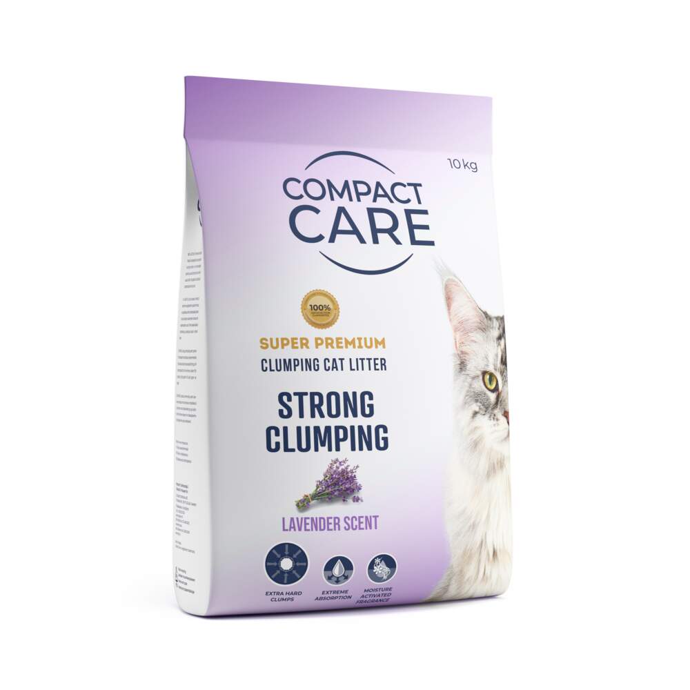 Compact Care stipriai sušokantis kačių kraikas, levandų kvapo, 10 kg - 