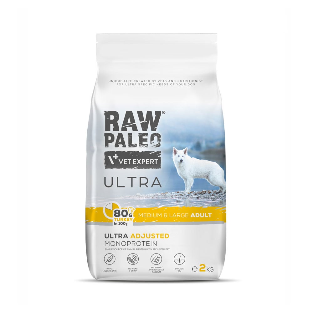 RAW PALEO Ultra Medium/Large sausā barība suņiem, tītars, 2kg - Produkta attēls