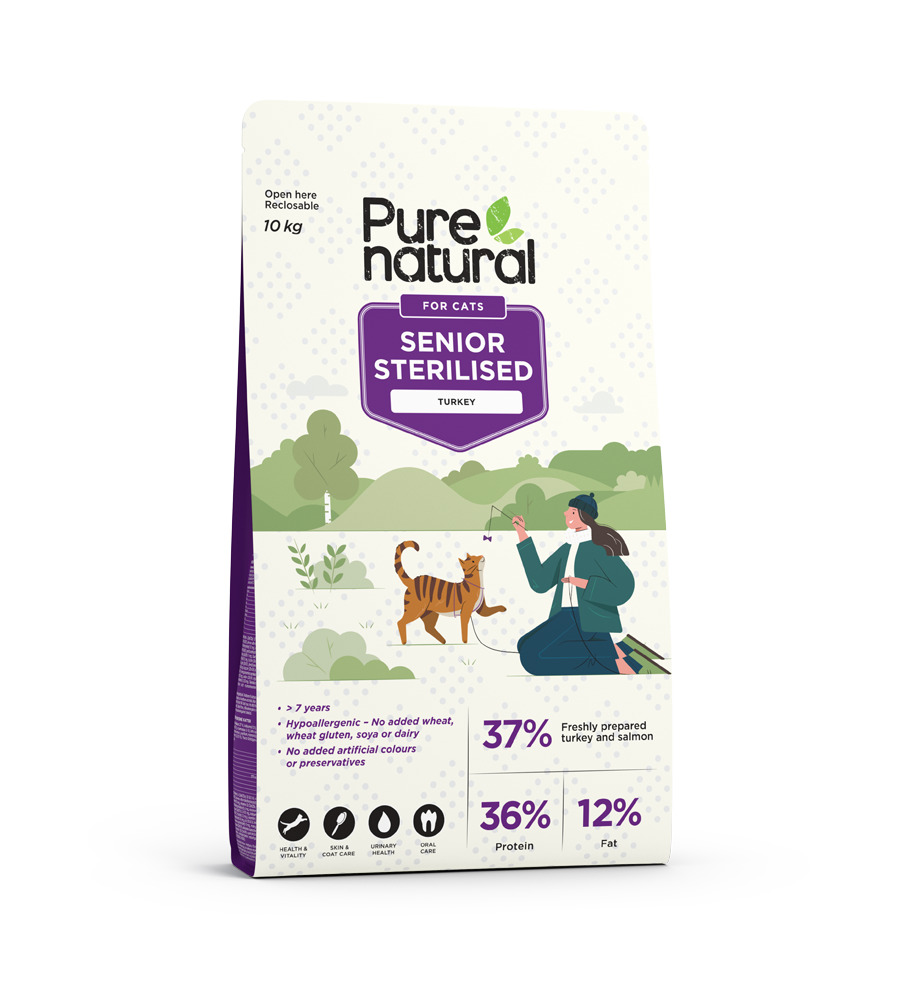 PURENATURAL Senior Sterilised sausā barība kaķiem, tītars, 10kg - Produkta attēls 1
