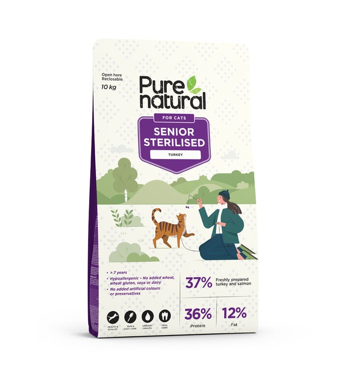 PURENATURAL Senior Sterilised sausā barība kaķiem, tītars, 10kg