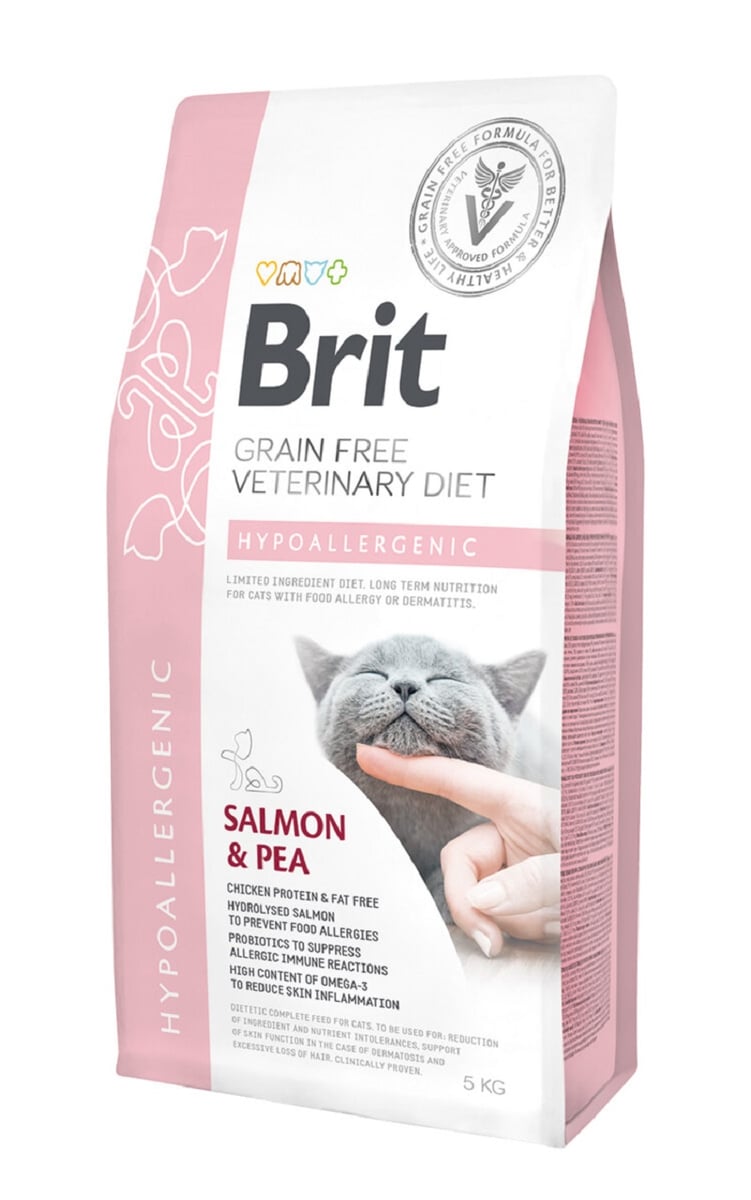 BRIT VD Hypoallergenic sausā barība kaķiem, lasis/zirņi, 5kg - Produkta attēls