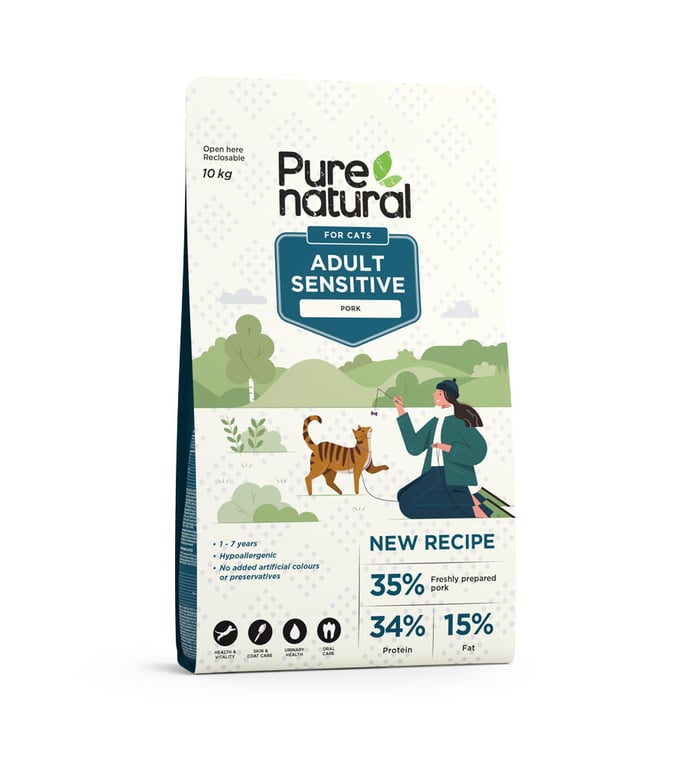 PURENATURAL Sensitive sausā barība kaķiem, cūkgaļa, 10kg