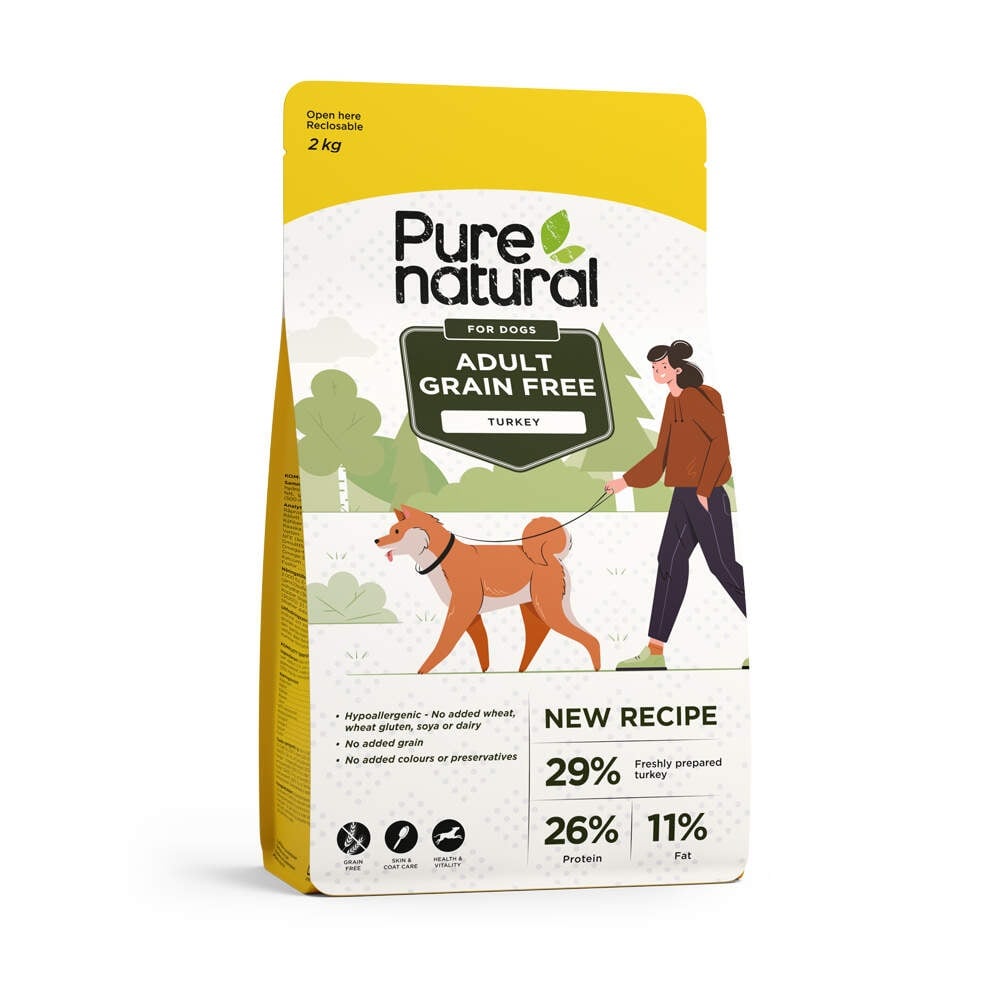 Purenatural begrūdis sausas maistas šunims su kalakutiena, 2 kg -  1