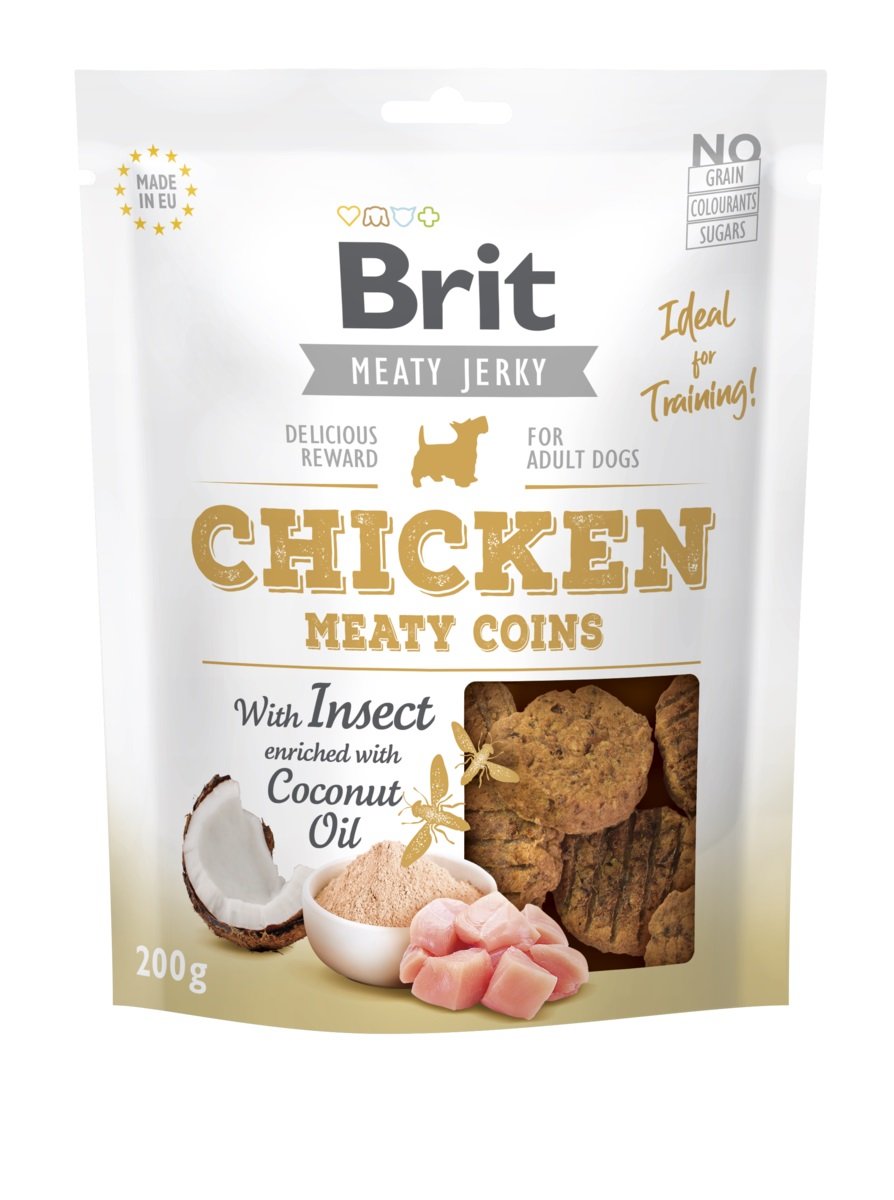Brit Care Jerky Coins skanėstai šunims su vištiena ir vabzdžiais, 200g - 