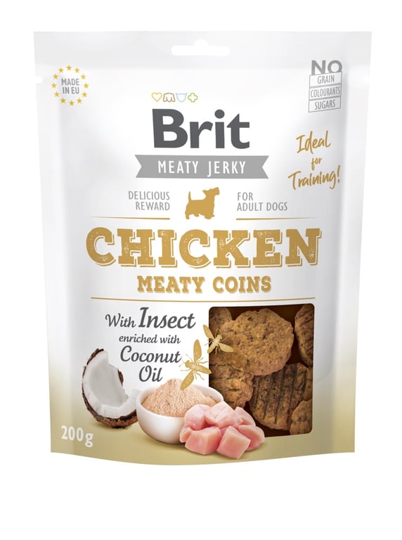 Brit Care Jerky Coins skanėstai šunims su vištiena ir vabzdžiais, 200g
