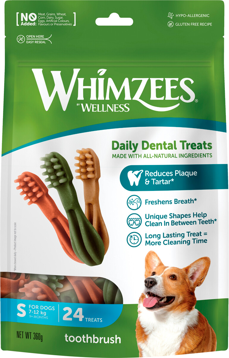 Whimzees dantų priežiūros lazdelės šunims, šepetėlio formos, S24 x 8g - 