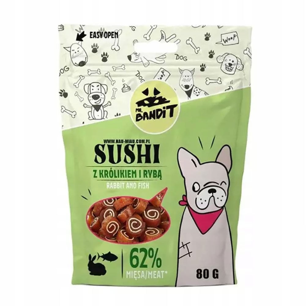 Mr. Bandit Sushi skanėstai šunims su triušiena ir žuvimi, 80 g -  1
