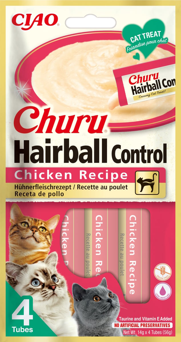 CHURU Ciao Hairball Control biezenis kaķiem, vista, 14g x 4gb - Produkta attēls