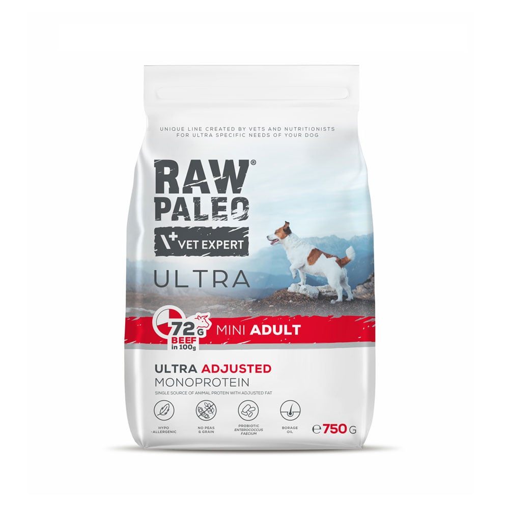 Raw Paleo Ultra adult mini maistas šunims su jautiena, 750g -  1