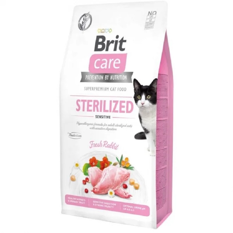 Brit Care Sterilizuotų jautrių kačių sausas maistas su triušiena, 2 kg - 