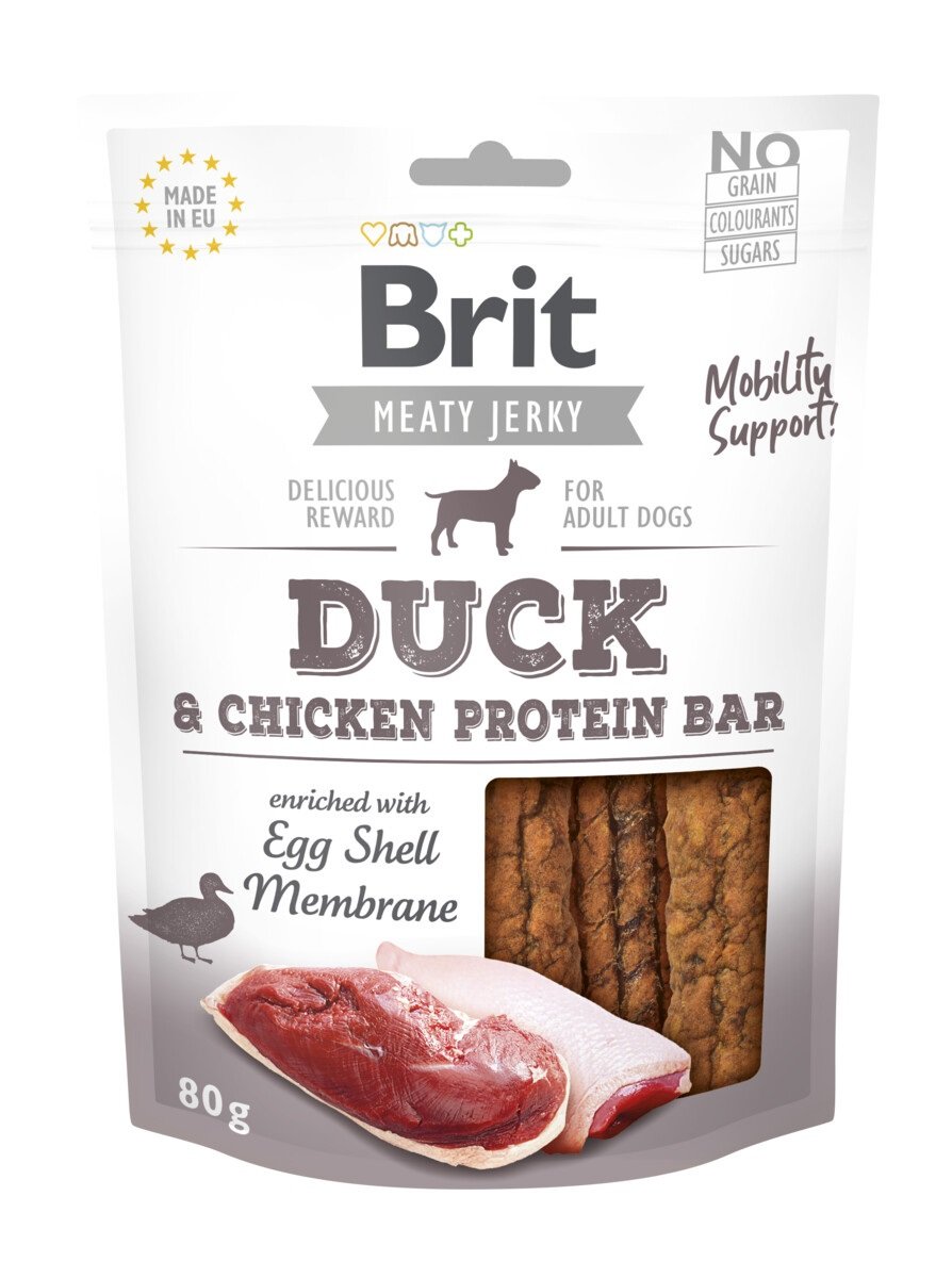 Brit Jerky Snack baltyminis batonėlis šunims su antiena, 80 g - 