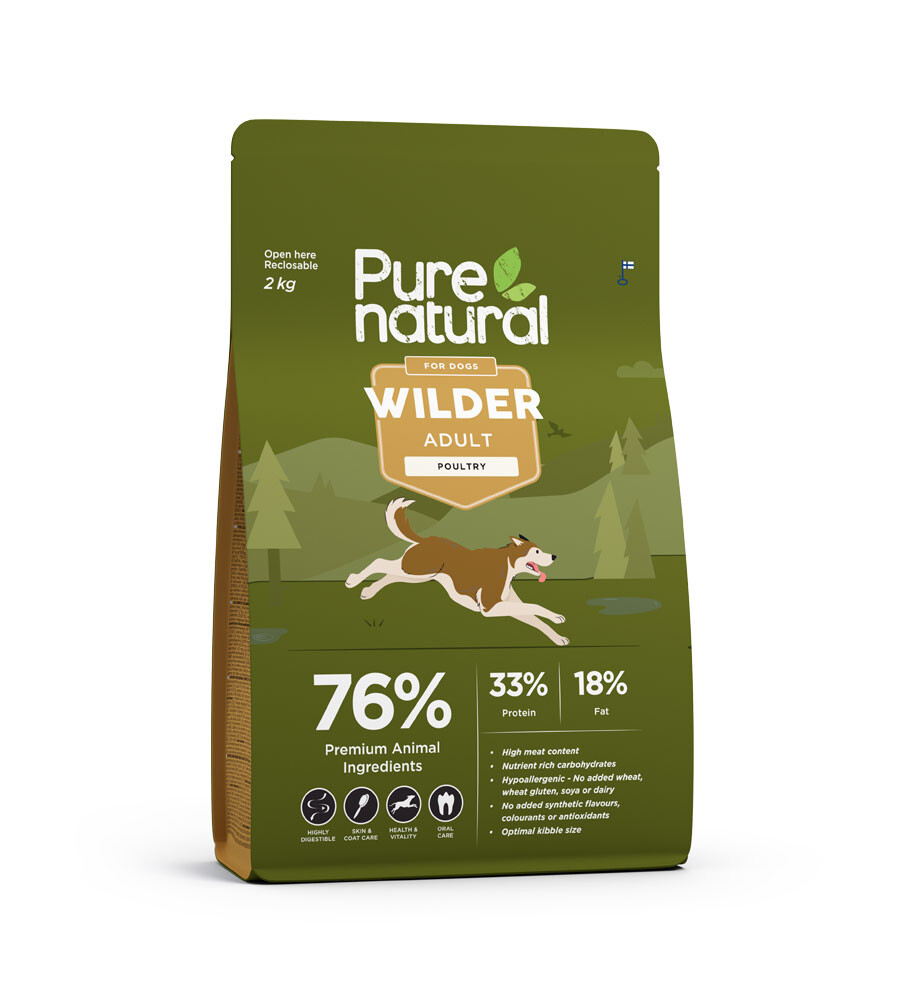 PURENATURAL WILDER SAUSAS MAISTAS ŠUNIMS SU PAUKŠTIENA, 2 KG - 