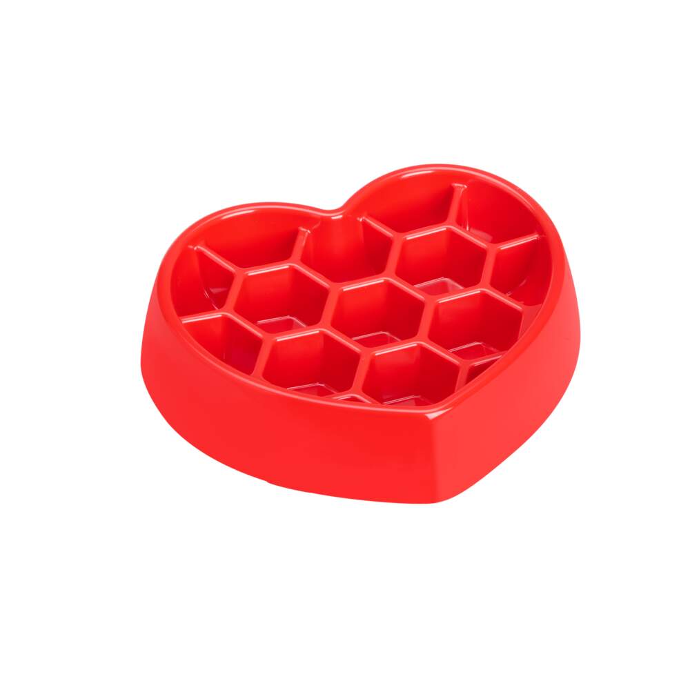L&B XOXO lėto valgymo dubenėlis iš melamino, širdelės formos, raudonos spalvos - 