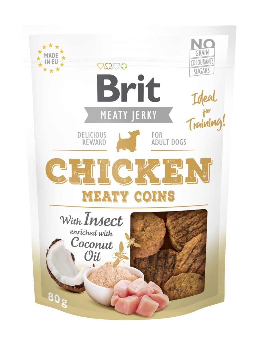 Brit Care Jerky Coins skanėstai šunims su vištiena ir vabzdžiais, 80g - 
