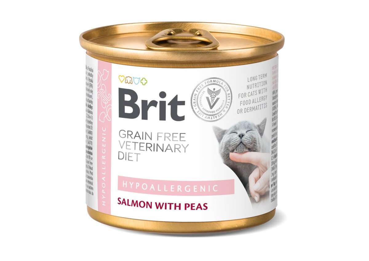 BRIT GF VD Hypoallergenic mitrā barība kaķiem, lasis/zirņi,200g - Produkta attēls