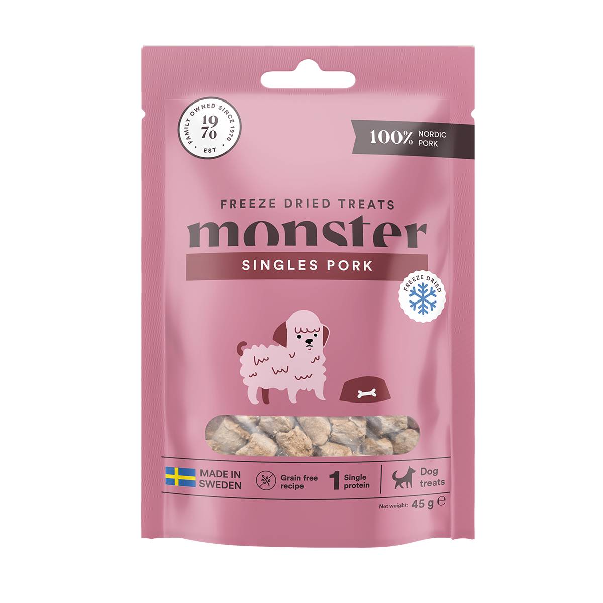 Monster Dog külmkuivatatud maius koerale, siga, 45 g - Tootepilt
