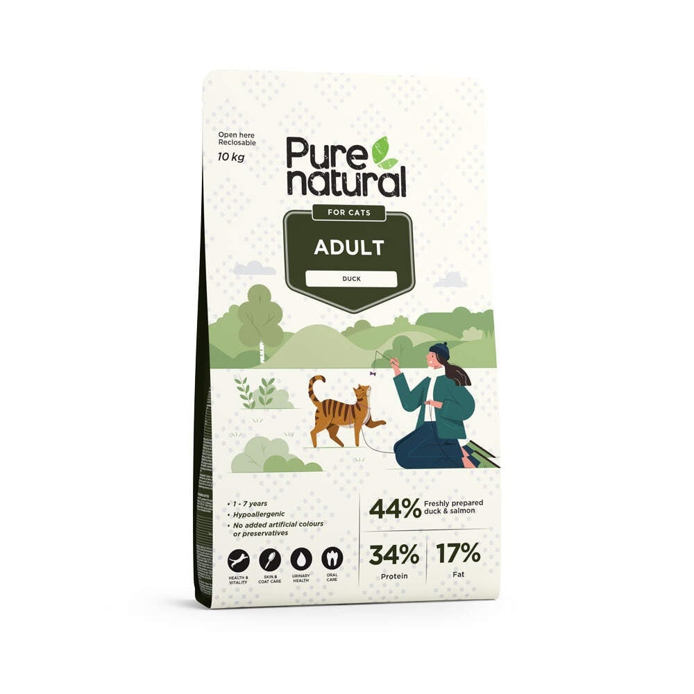 Purenatural sausas maistas katėms su antiena, 10 kg - 