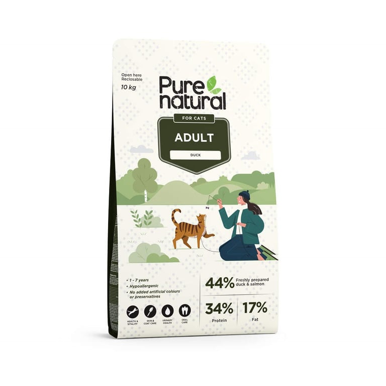 PURENATURAL sausā barība kaķiem, pīle, 10kg