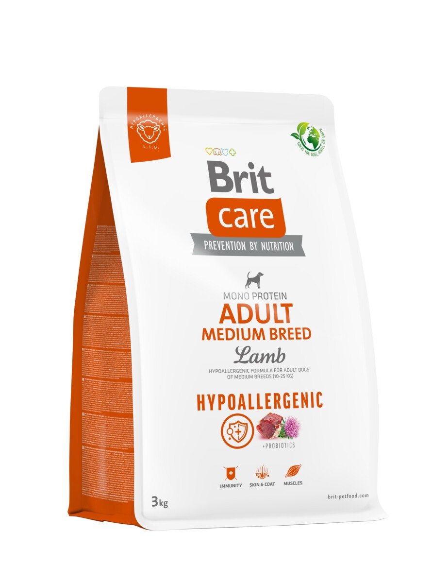 Brit Care Hypoallergenic vidutinio dydžio šunims, ėriena/ryžiais, 3kg - 