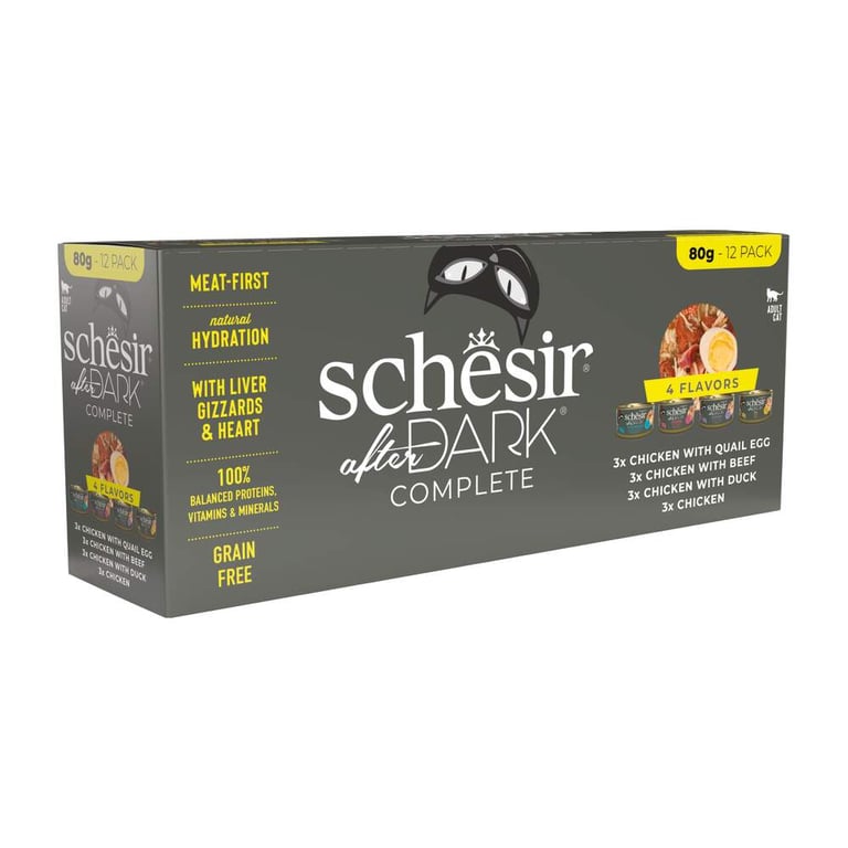Schesir After Dark kassikonservide multipakk, kana,  12 x 80 g