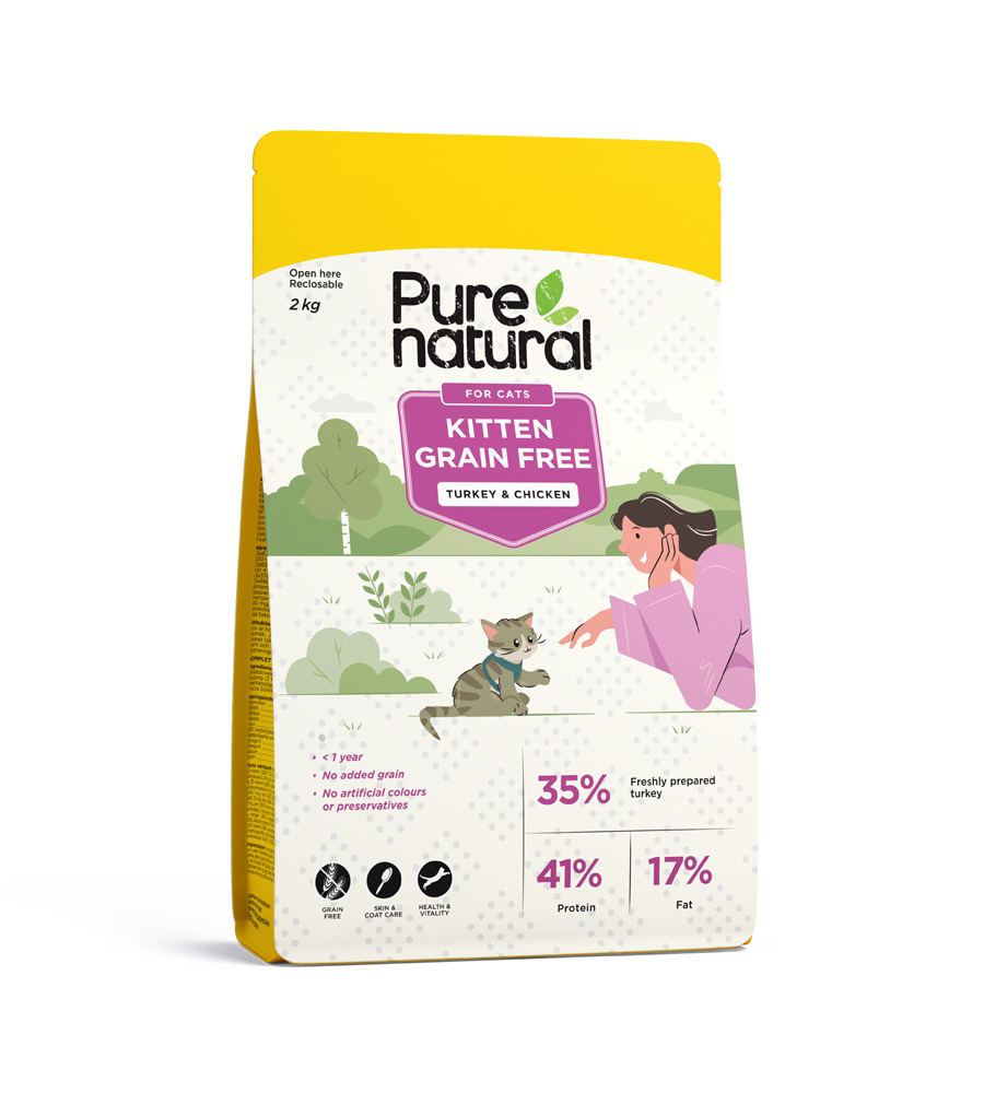 PURENATURAL GF KITTEN SAUSAS MAISTAS KAČIUKAMS SU VIŠTIENA/KALAKUTIENA, 2 KG - 