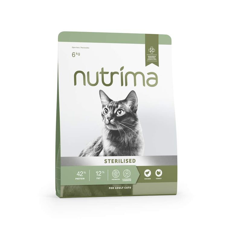 Nutrima Sterilised sausā barība kaķiem, vista/tītars,  6kg - Produkta attēls 2