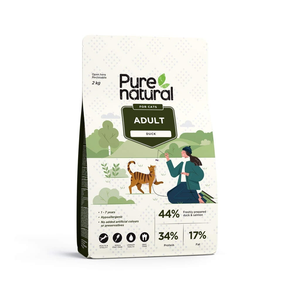 Purenatural sausas maistas katėms su antiena, 2 kg -  1