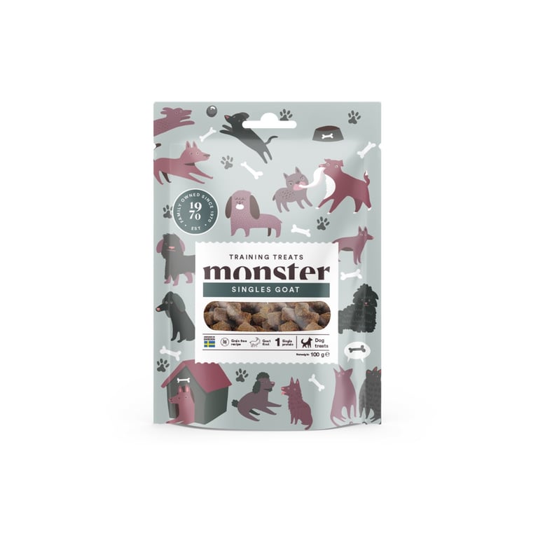 Monster Dog pusiau drėgni skanėstai šunims – su ožkiena, 100 g