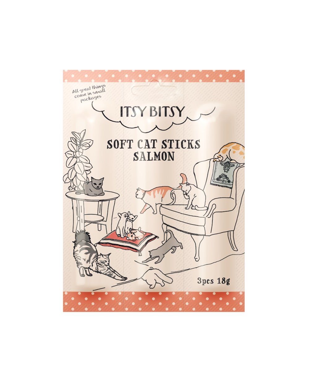 ItsyBitsy kačių skanėstai – lašišos lazdelės, 18 g - 