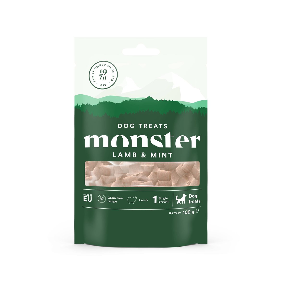 Monster Dog skanėstai šunims – su ėriena ir mėta, 100 g - 