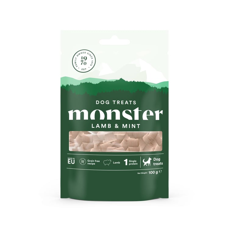 Monster Dog skanėstai šunims – su ėriena ir mėta, 100 g