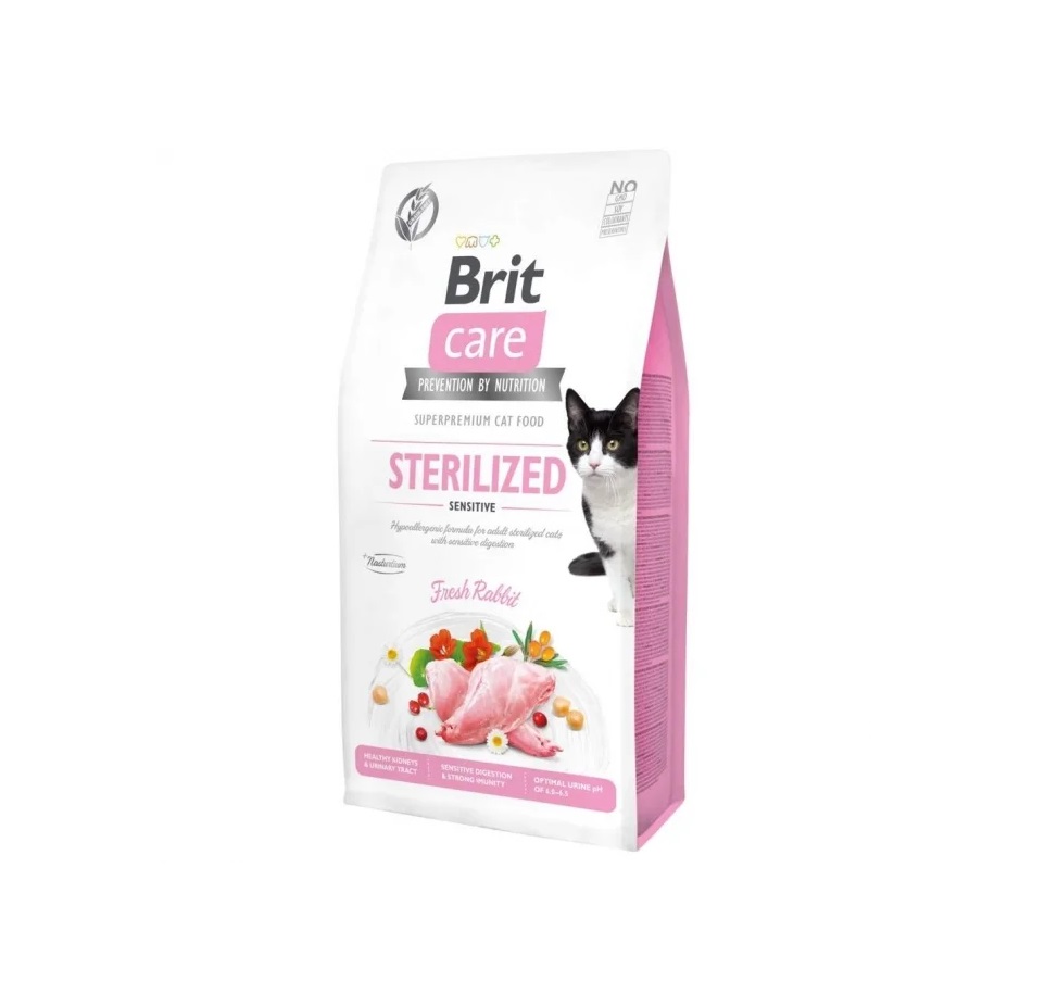 Brit Care Sterilized Sensitive sausas maistas katėms, triušiena, 7kg - 