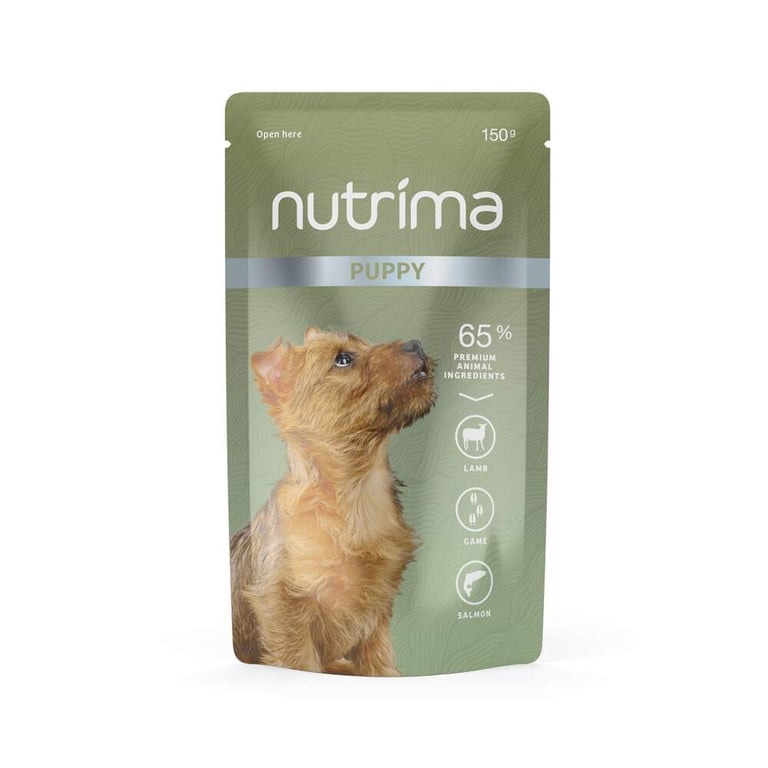 Nutrima mitrā barība kucēniem, jērs/medījums/lasis, 150g
