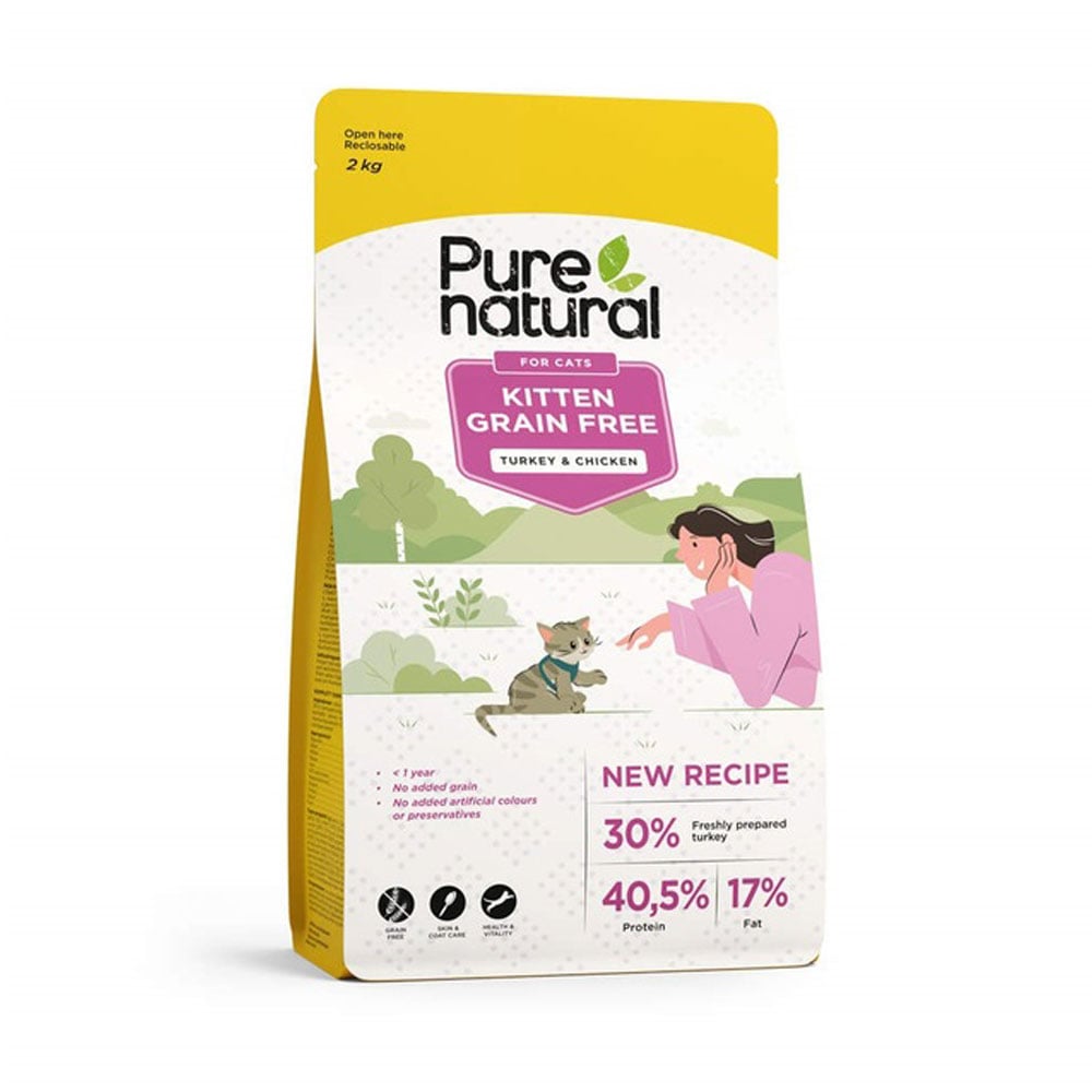 Purenatural begrūdis maistas kačiukams su vištiena ir kalakutiena, 2 kg -  1