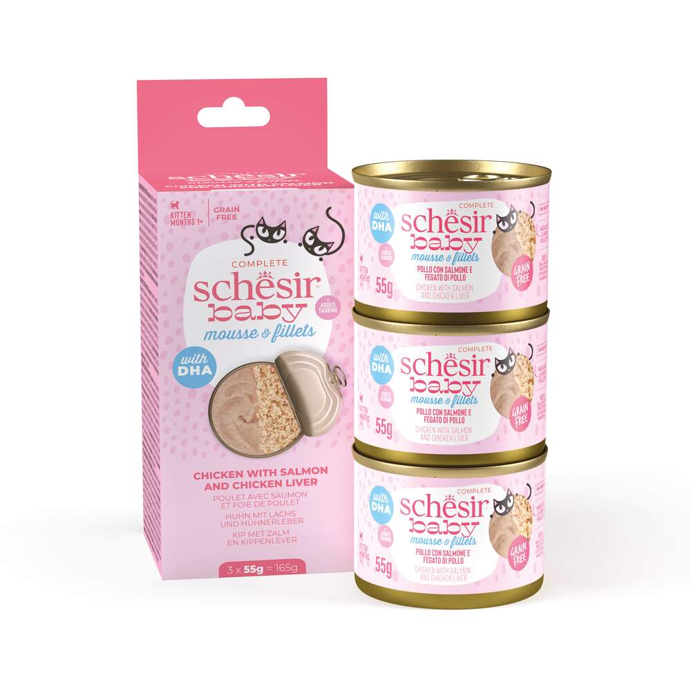 Schesir mitrā barība kaķēniem, vista/lasis, 3x55g - Produkta attēls