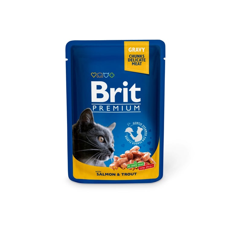 Brit Premium konservai katėms su lašiša/upėtakiu 100g