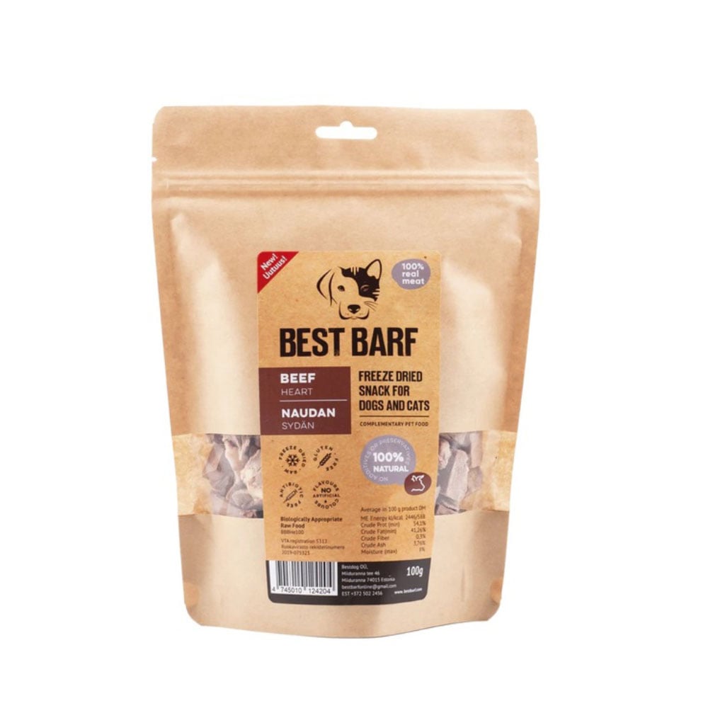 BEST BARF FREEZE DRIED BEEF HEART 100G - Tootepilt