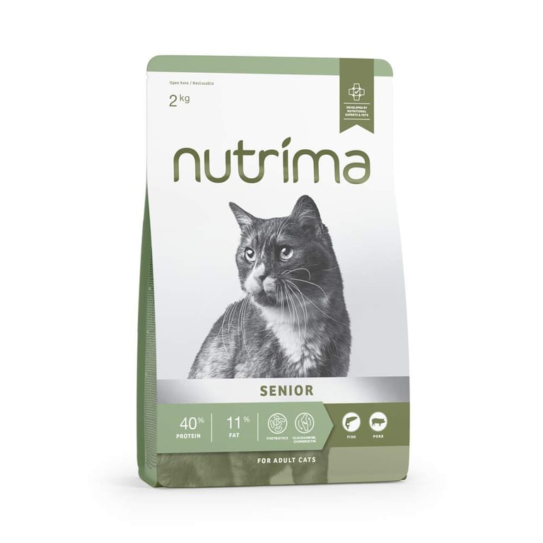 NUTRIMA Senior sausā barība kaķiem, zivis/cūkgaļa,2kg