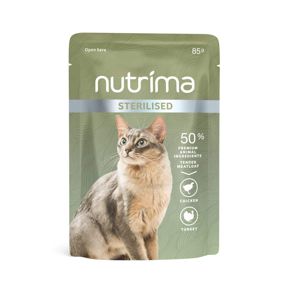 Nutrima Sterilised mitrā barība kaķiem, vist/tītars, 85g - Produkta attēls