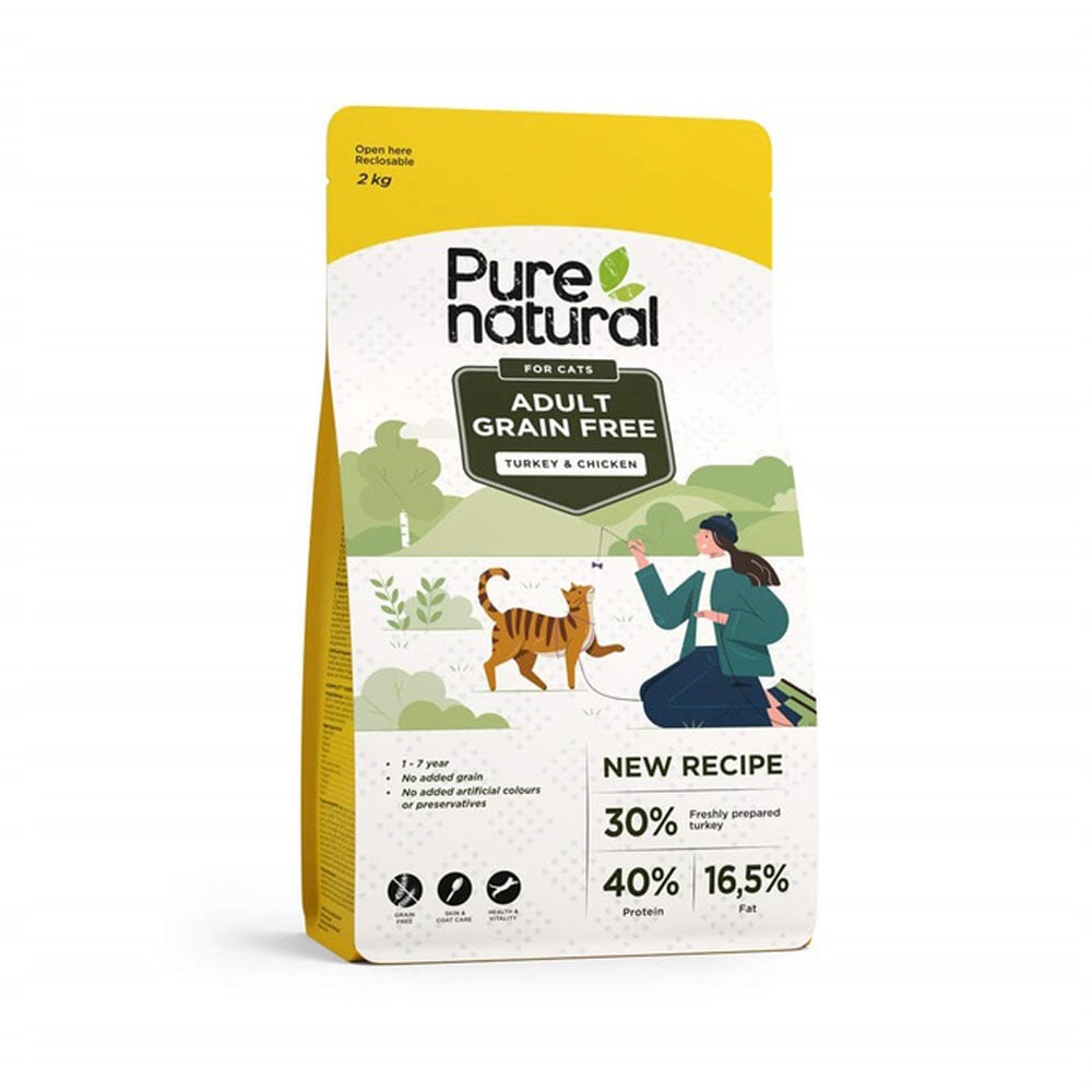 Purenatural begrūdis maistas katėms su vištiena ir kalakutiena, 2 kg -  1