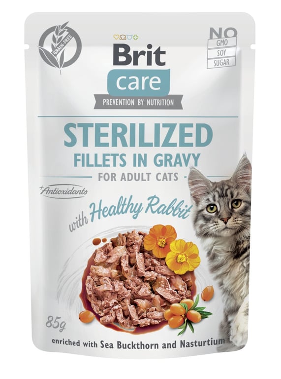 Brit Care šlapias maistas sterilizuotoms katėms su triušiena, 85g